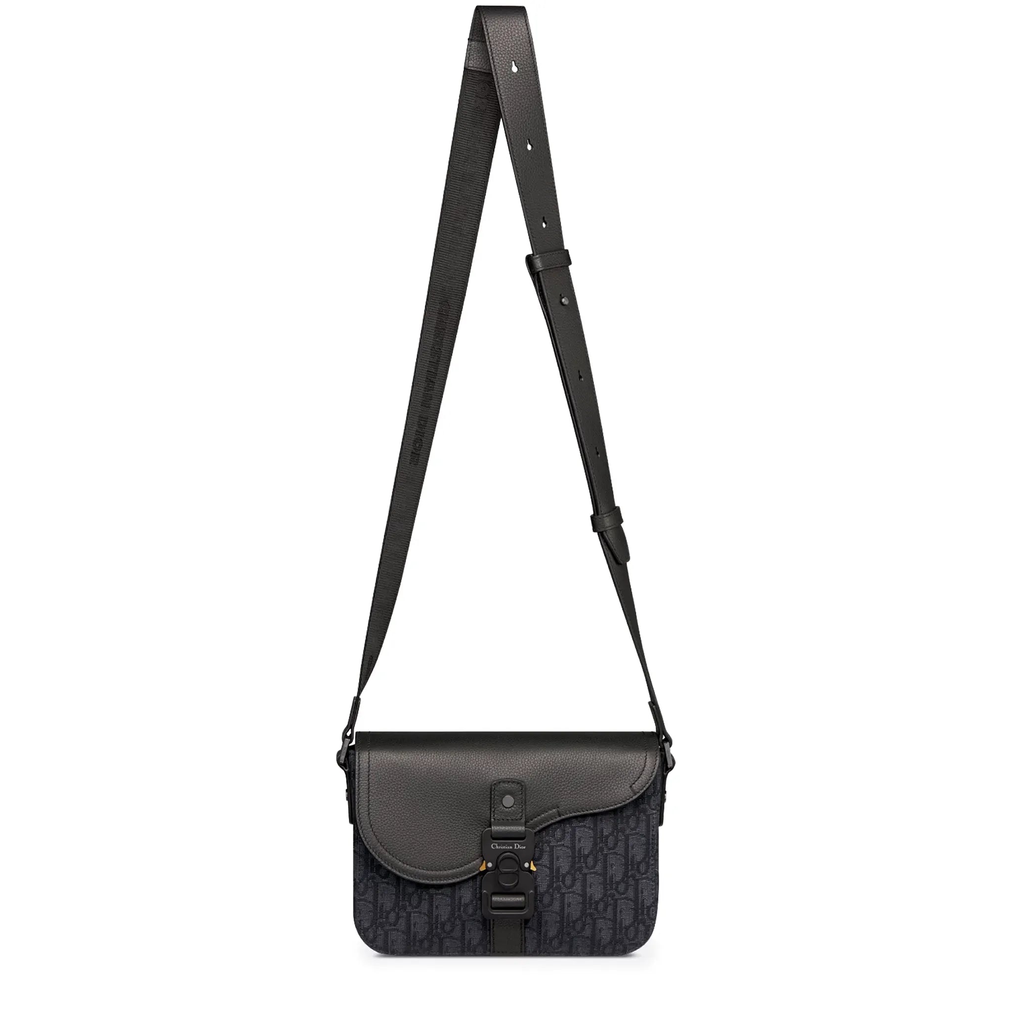 Full View of Dior Small Saddle Messenger Bag Black With Flap 1ADPO049YKS_H00N